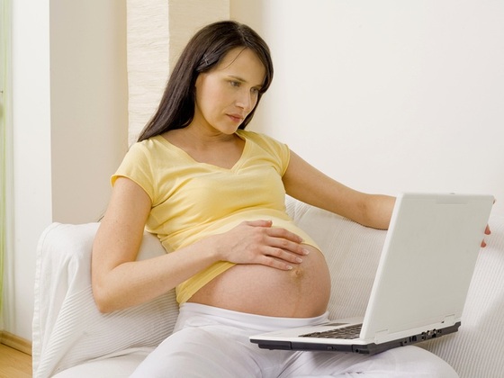 Mulher grávida utilizando um notebook - Foto: didon/Shutterstock.com