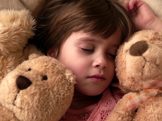 Criança dormindo com seus ursinhos de pelúcia - Foto: Melanie DeFazio / ShutterStock